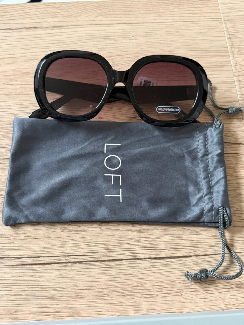 NWT LOFT Black Oversized Round Sunglasses Chic Retro Glam